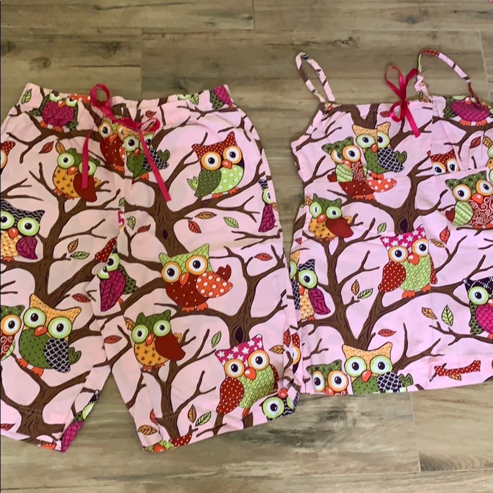 Nick & Nora pink owl pjs 3 pc